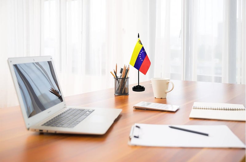 tibijoy Venezuela Venezuelans Deluxe Desk Flag Set, Small Mini Miniature Venezuela Venezuelans Table Desktop Flags With Solid Pole, Black Base and Spear Top(2 Pack) - Image 4